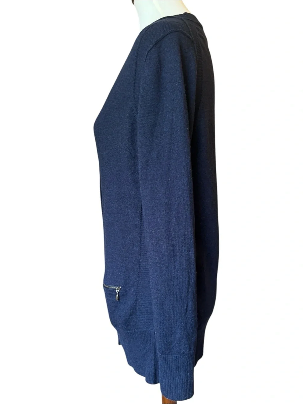 Banana Republic Navy 100% Merino Wool Long Cardigan Sweater Size L Zip Pockets